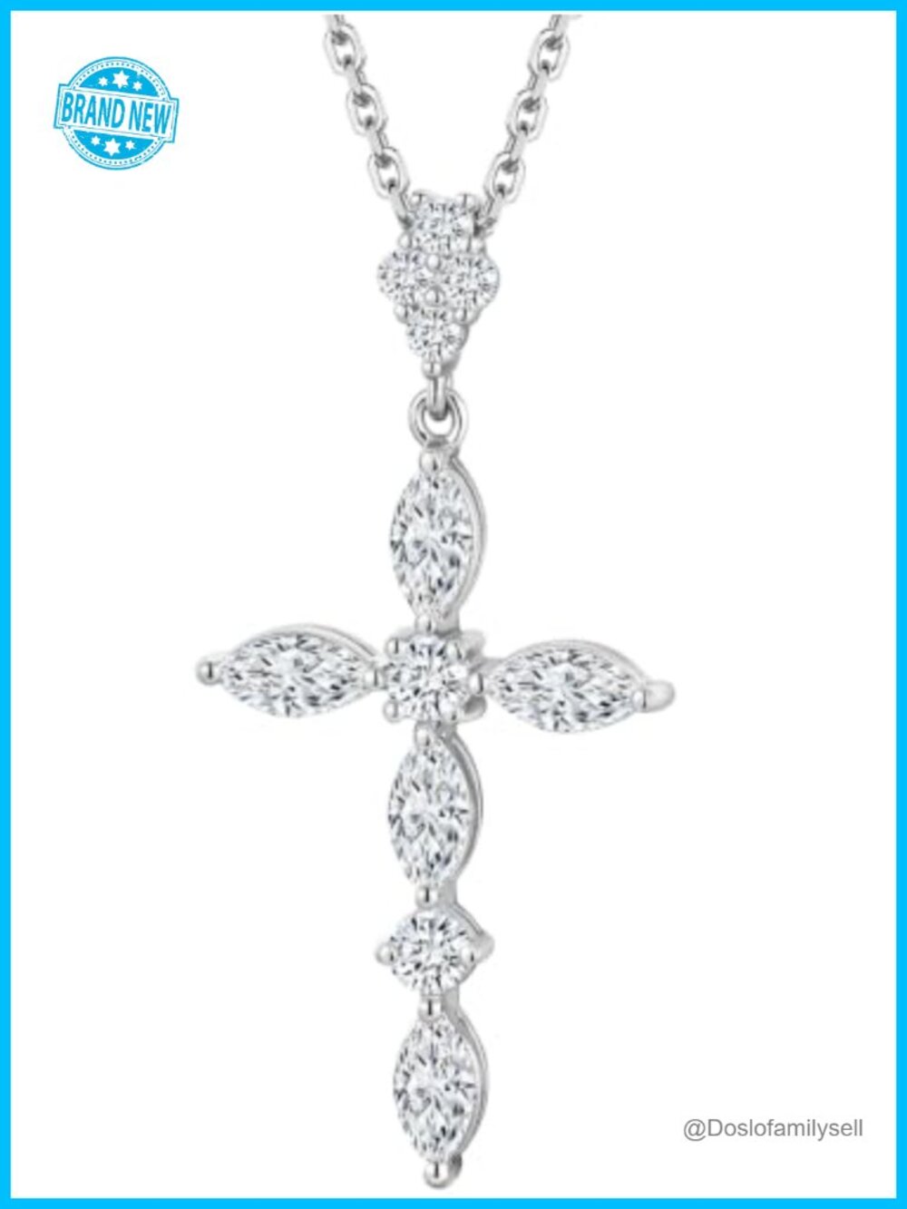 925 Sterling Silver Cross Pendant Necklace 5A Cubic Zirconia 20 Inch